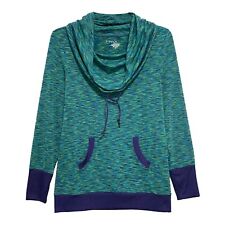 Onyx Active, Blue-Green Pullover Activewear Adjustable Cowl Neck Top, size XL