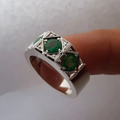 Natural Emerald Stones Original Round Cut Emerald Stones Three Stone Band 925 - Изображение 1 из 4