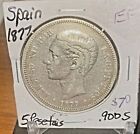 1877 Spain 5 Peseta Silver Beauty ASW 0.7234oz