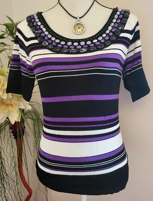Suéter de manga corta Yuka Paris negro y púrpura y blanco talla L/T3 nuevo sin etiquetas Foto 1 de 4