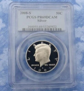 2008 S PCGS PR 69 D-Cam Silver Kennedy Half Dollar, Proof 69 Deep Cameo 50C Coin - Picture 1 of 6
