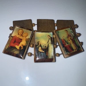 Bracelet Virgin Mary With Jesus Children and More 8 Inch Glazed Wood 1.5” Tiles - Picture 1 of 8
