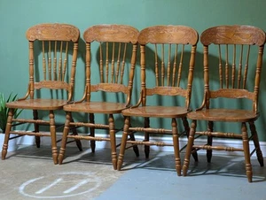 Vintage Large High Back Pine Chairs X 4 Dining Kitchen Chairs - Picture 1 of 15