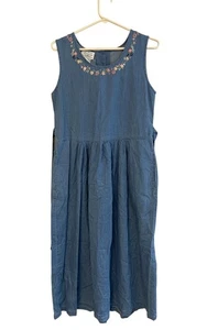 Northern Treasures Modest Dress Blue Vintage XS Embroidered Floral Tie Waist - Picture 1 of 8