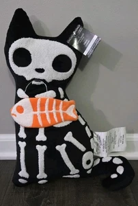 Halloween Katze Skelett 18 Zoll Plüsch Kissen mit Fischgräten Spooky Holiday - Bild 1 von 3