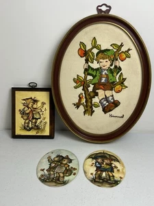 VTG Hummel Lot Decor Crewel Needlepoint Oval Plaster Wood Print MCM Cottagecore - Picture 1 of 11