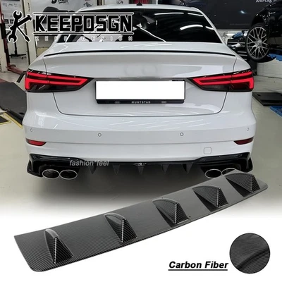 For Audi A3 S3 RS3 Car Rear Bumper Diffuser Lip Splitter Shark Fins CARBON FIBER - Изображение 1 из 4