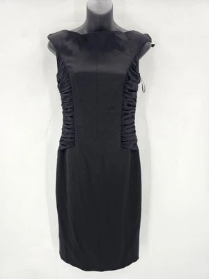 Escada Coutur Black Dress Rouched Sides Zip Up Back Form Fit Silk W's Sz 36 - Image 1 of 4