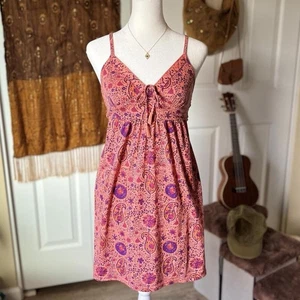 American Eagle Paisley V-Neck Babydoll Mini Dress Boho Chic Y2K Summer - Picture 1 of 4
