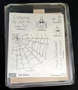 Stampin Up Rubber Stamps Set of 6 Web Wishes Halloween Web Spiders Candy Corn - Picture 1 of 4