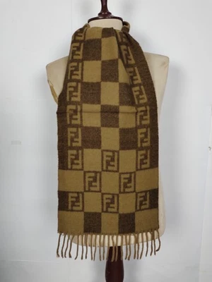 FENDI genuine vintage patterned Brown / Beige wool winter scarf scarves — 第 1/4 张图片