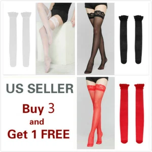 Lace Topped Thigh High Hot Sexy Ultrathin Sheer Silk Stockings-Hold - Picture 1 of 9
