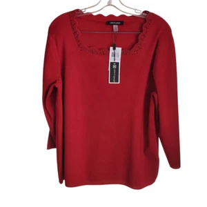 Cable & Gauge Refined Casual Red Sweater 1X NWT Rhinestone Scalloped Neckline - Picture 1 of 7