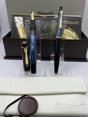 Pelikan Premier Elegante Clásico M200 SE Azul Mármol Fuente y Bolígrafo Set Foto 1 de 4