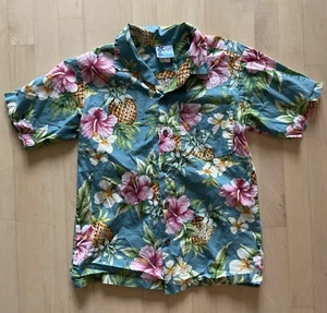 RJC Hawaiian Button Up Shirt Child 14 Pineapple Hibiscus - Picture 1 of 6