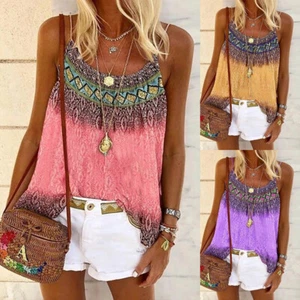 Womens Ladies Holiday Summer Beach Tee Shirts Blouse Strappy Tops Vest Plus Size - Picture 1 of 10