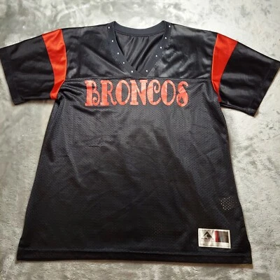 Camiseta de fútbol para mujer Bronco cuello en V negra/roja XL 25 pulgadas de largo 20 pulgadas de ancho Foto 1 de 4