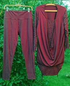 Romantisches LAGENLOOK-KLEID kurz mit LEGGINS weinrot Gr. 2XL - Bild 1 von 2