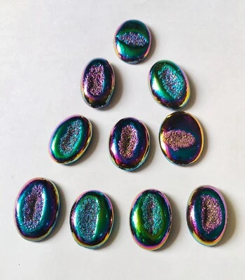 Titanium Druzy Quartz Cabochon, Rainbow Aura Crystals, Gemstone oval Jewelry. - Image 1 of 4