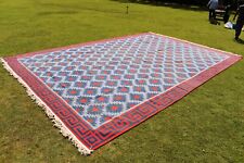 Antique Carpet Indian Dhurries Jail Dhurrie Rugs Red Blue Diamond Design Cotto"4