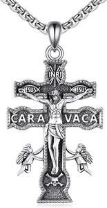Caravaca Double Cross Necklace Sterling Silver Pendant Christain Gifts Women Men - Picture 1 of 6