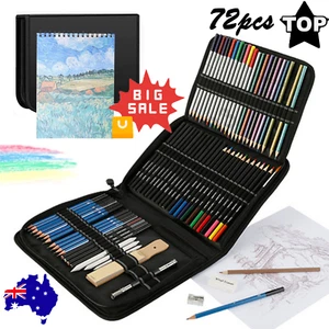72 Drawing Pencils, Art Supplies Kit Artists Colored Pencils in Zipper Case AU - Picture 1 of 17