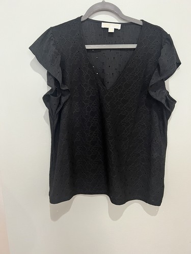 Camicia Michael Kors nera in pizzo manica corta collo a V XL