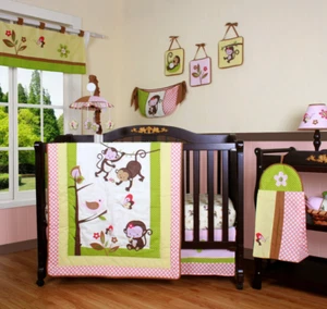 Boutique Monkeys Girl Baby 12 Piece Crib Bedding Set by GEENNY - Picture 1 of 9
