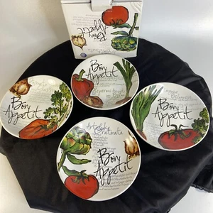 Set of 4 Bon Appetit 6" Appetizer Bowls Plates Tomatoes Artichoke Garlic NIB - Picture 1 of 5