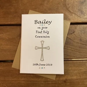Handmade personalised Boys First Holy Communion Card- personalised name & date - Picture 1 of 3