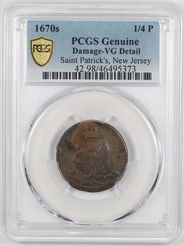 PCGS VG Det. (1652-1674) St. Patrick Colonial Farthing Martin 3b.3-Fc.13 R.8 Cover