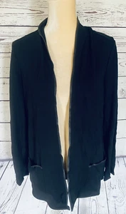 Cárdigan mediano para mujer Chico’s 1 negro bolsillos delanteros abiertos ribete de plisado suave - Imagen 1 de 12