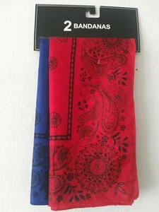 2 Bandanas Face Head Shield Scarf Red Blue 20"x19" Polyester NEW FREE SHIPPING - Picture 1 of 1