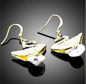 Ohrringe Schwäne Swarovski 9Kt Gelb Gold - Picture 1 of 1