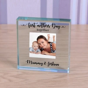 First Mothers Day Together - Personalised Photo Glass Block Ornament Gift 9cm - Picture 1 of 4