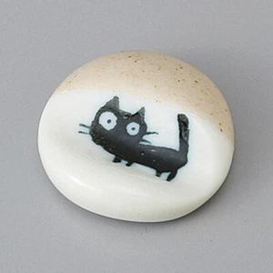 Reposapiés japonés gato negro beige 1,5" × 0,6" MINOYAKI - Imagen 1 de 1