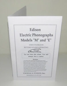 Edison M & E Electric Cylinder Phonographs Instruction Manual Reproduction - Picture 1 of 11
