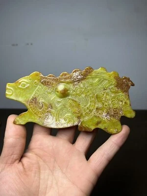 Espejo de jade bestia patrón largo talla jade antiguo chino raro coleccionar Foto 1 de 4