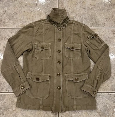 Женская куртка SZ 0 Current Elliott Pale Olive с воротником и заклепками The Commander - Изображение 1 из 4