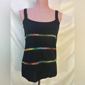 Top Boho Bordado Arco Iris Negro Tejido Maximalismo Colorido Nuevo con Etiquetas Bibi Talla Mediana - Imagen 1 de 9