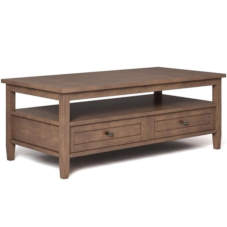 Warm Shaker Solid Wood 48 Inch Coffee Table in Rustic Natural Aged Brown