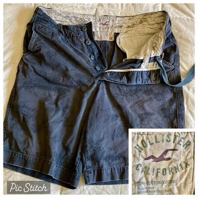 Vtg Y2K Hollister Shorts Mens 36(38) Button Fly Drawstring Cotton Gray Palm Tree - Image 1 of 4