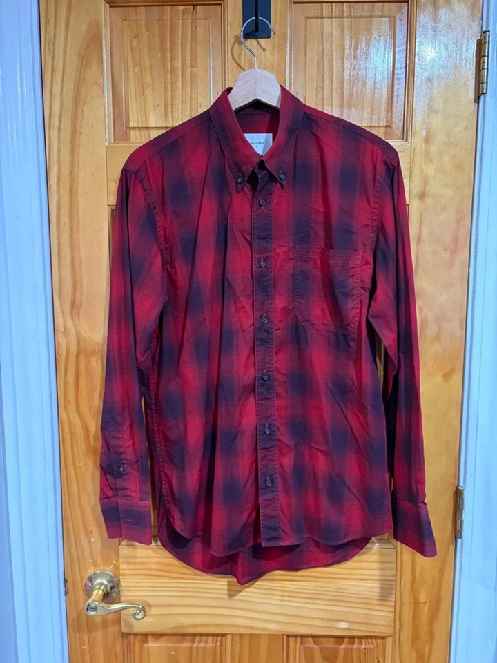 Camisa Billy Reid Rojo Búfalo A Cuadros Abotonada Para Hombre Pequeña Manga Larga Informal Foto 1 de 4