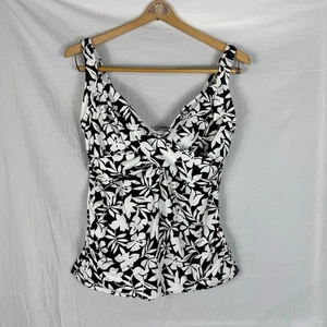 Traje de baño Tankini Lands End Top 10DDD negro blanco floral camiseta sin mangas de baño - Imagen 1 de 7