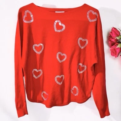 Lindo Suéter Liv Milano Rojo Plata Corazones Lentejuelas Estrás Dopamina Talla Pequeña Foto 1 de 4