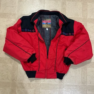 Chaqueta Azteca Roja Santa Fe Trail De Colección Forrada Western Grande L Hecha en EE. UU. Foto 1 de 4