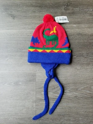 NEW VTG 80s Multicolor Acrylic Pom Pom Toboggan Hat Ear Covers TODDLER One Size - Image 1 of 4