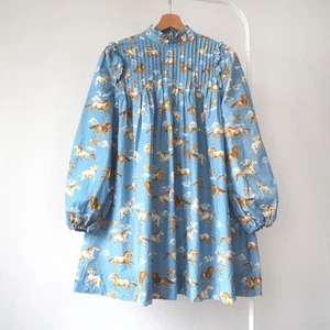 Ganni Pferde Print Minikleid Animal Babydoll Popeline Western Oversize 34 XS (R31 - Bild 1 von 10