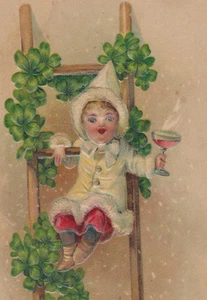 Precious Girl Cocktail Glass B. W.  New Year Postcard - Picture 1 of 3