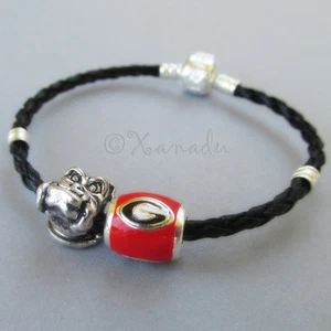 Bulldog Mascot And University Of Georgia Football Team Logo Bead Charm Bracelet - Picture 1 of 8